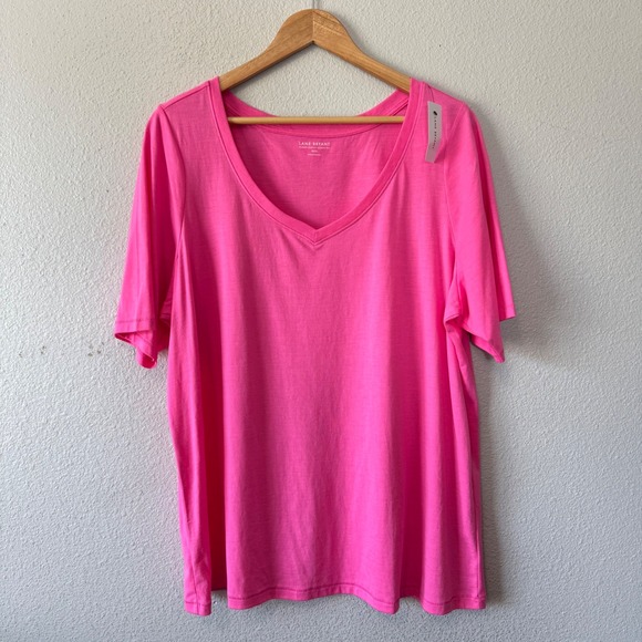 Lane Bryant Classic Perfect Sleeve V Neck Hot Pink Tee Shirt Plus Size 18/20 - Picture 1 of 5